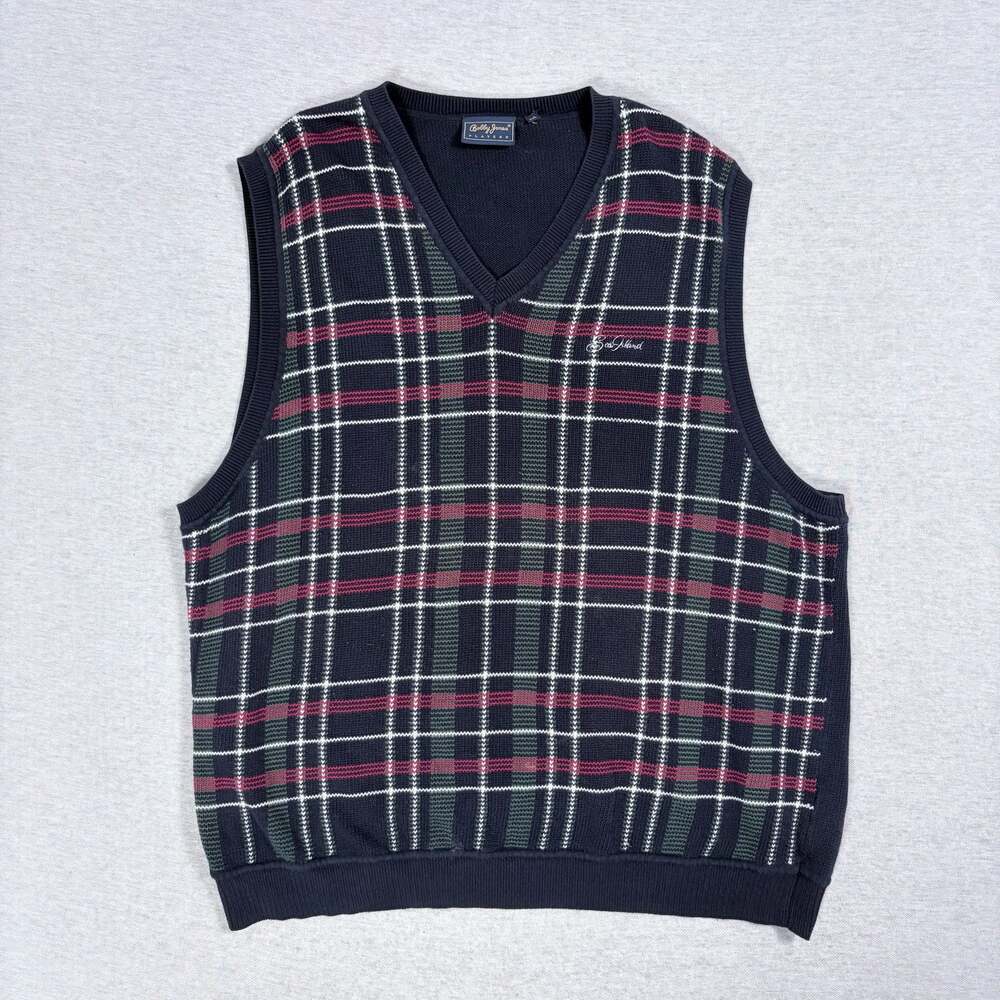 Bobby Jones Players Sea Island Plaid V-Neck Cotton Sweater Vest XXL
